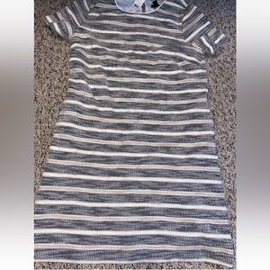Ann Taylor M Knit Cute Sweater Dress Black White Pockets and Striped